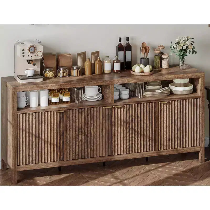 Fluted Sideboard Cabinet 65.8 Inch, 4-Door Buffet with Storage for Dining Room