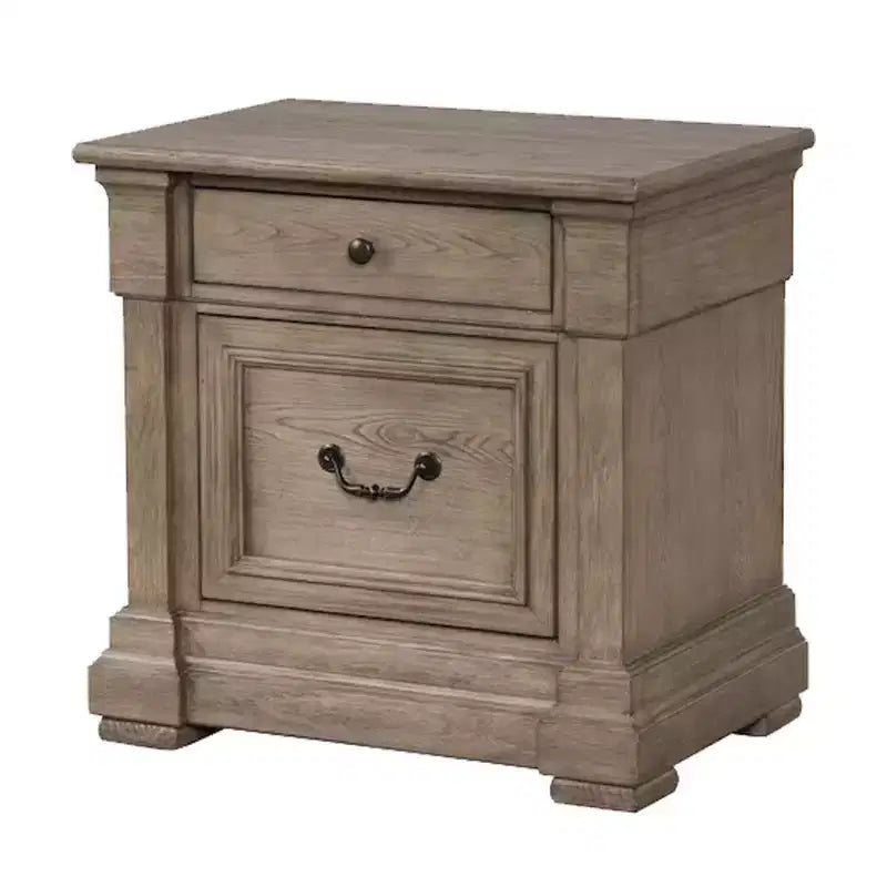 Table de chevet Royal Hampton, 2 tiroirs, bois massif gris vieilli, 71 cm