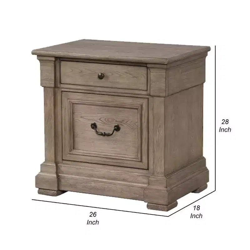 Table de chevet Royal Hampton, 2 tiroirs, bois massif gris vieilli, 71 cm