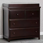 Commode 3 tiroirs Delta Children Emerson avec plateau à langer et tiroirs autobloquants, chocolat foncé