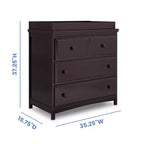 Commode 3 tiroirs Delta Children Emerson avec plateau à langer et tiroirs autobloquants, chocolat foncé