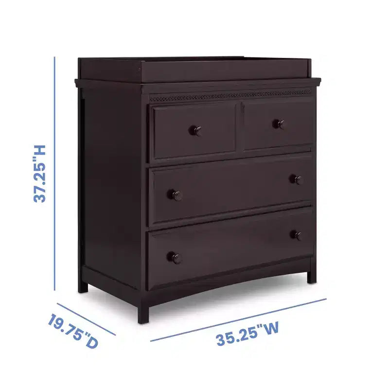 Commode 3 tiroirs Delta Children Emerson avec plateau à langer et tiroirs autobloquants, chocolat foncé