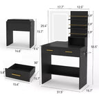 Coiffeuse avec miroir et lumières, table de maquillage avec tiroirs et étagères, meuble de rangement et tabouret rembourré, pour chambre à coucher