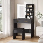 Coiffeuse avec miroir et lumières, table de maquillage avec tiroirs et étagères, meuble de rangement et tabouret rembourré, pour chambre à coucher