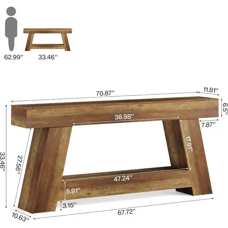 Lantine 70.9 Table console longue, table de canapé en bois à 2 niveaux derrière le canapé avec étagère de rangement ouverte pour entrée, couloir, salon