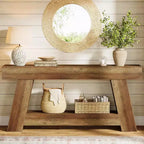 Lantine 70.9 Table console longue, table de canapé en bois à 2 niveaux derrière le canapé avec étagère de rangement ouverte pour entrée, couloir, salon