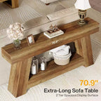 Lantine 70.9 Table console longue, table de canapé en bois à 2 niveaux derrière le canapé avec étagère de rangement ouverte pour entrée, couloir, salon
