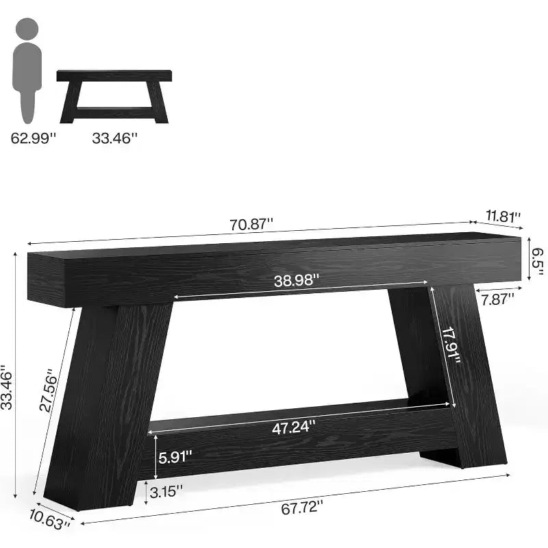 Lantine 70.9 Table console longue, table de canapé en bois à 2 niveaux derrière le canapé avec étagère de rangement ouverte pour entrée, couloir, salon