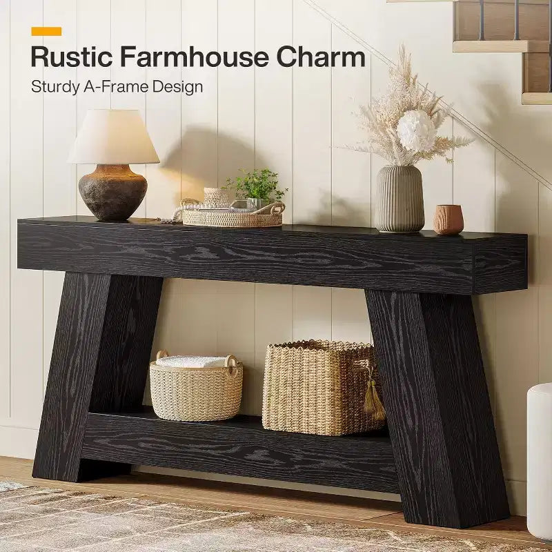 Lantine 70.9 Table console longue, table de canapé en bois à 2 niveaux derrière le canapé avec étagère de rangement ouverte pour entrée, couloir, salon