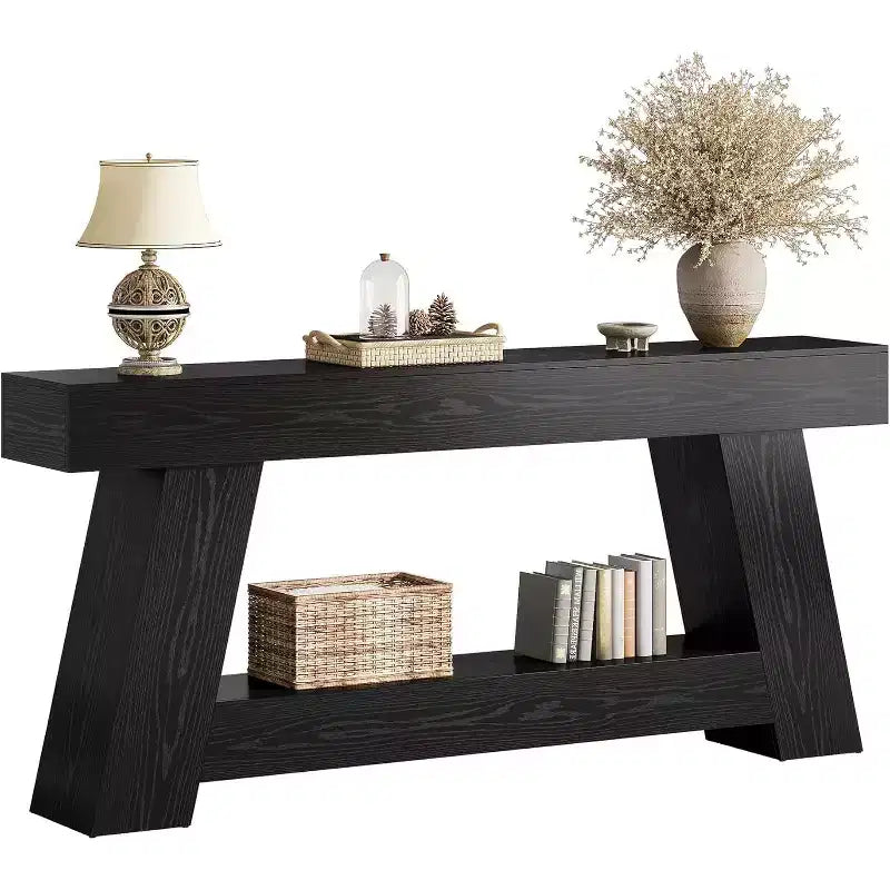 Lantine 70.9 Table console longue, table de canapé en bois à 2 niveaux derrière le canapé avec étagère de rangement ouverte pour entrée, couloir, salon