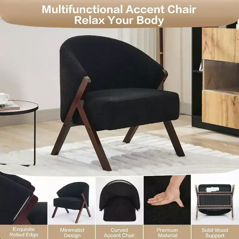 Mid-Century Modern Swivel Accent Chair,Wood Frame Comfy Upholstered Reading Side Chair Easy Assembly for Living Room