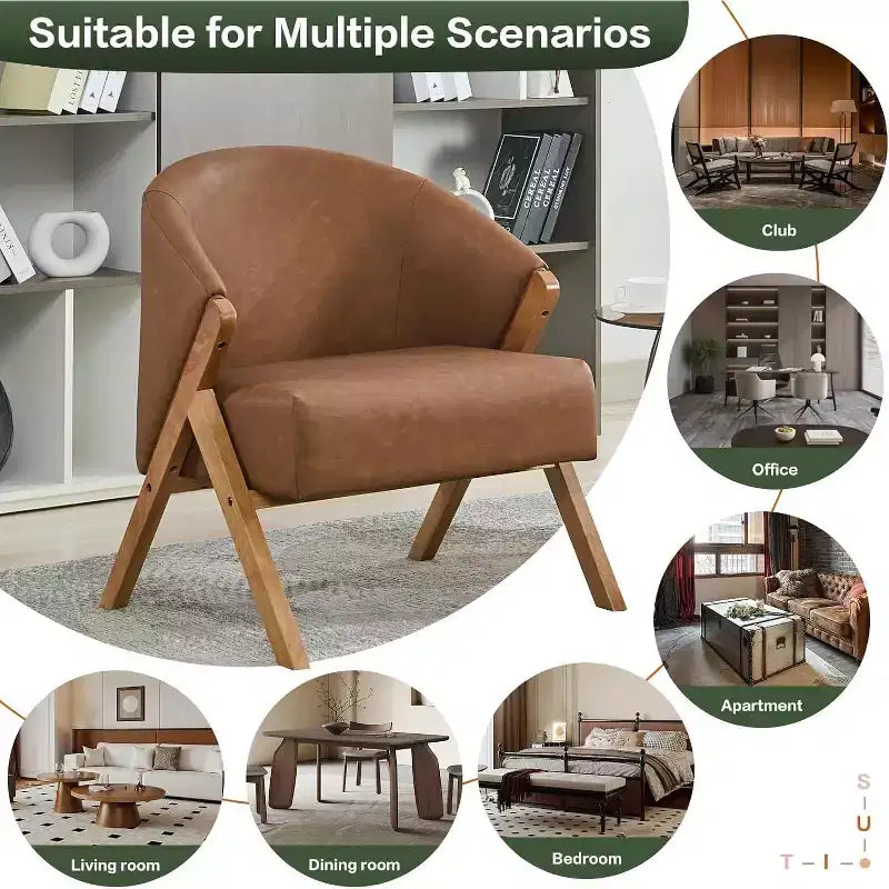 Mid-Century Modern Swivel Accent Chair,Wood Frame Comfy Upholstered Reading Side Chair Easy Assembly for Living Room