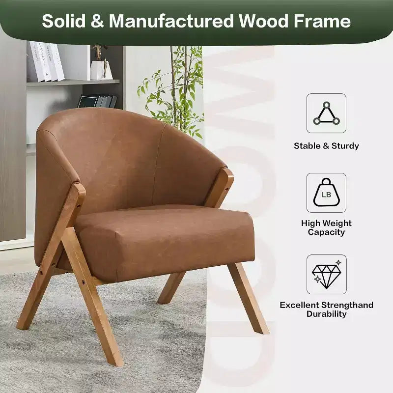 Mid-Century Modern Swivel Accent Chair,Wood Frame Comfy Upholstered Reading Side Chair Easy Assembly for Living Room