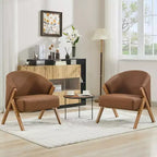 Mid-Century Modern Swivel Accent Chair,Wood Frame Comfy Upholstered Reading Side Chair Easy Assembly for Living Room