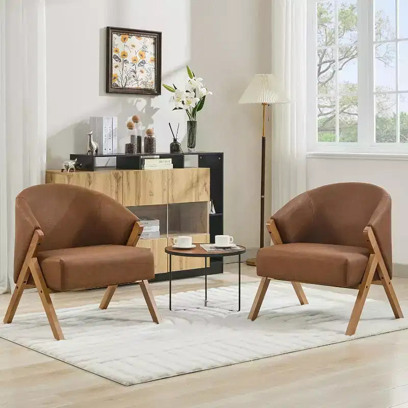 Mid-Century Modern Swivel Accent Chair,Wood Frame Comfy Upholstered Reading Side Chair Easy Assembly for Living Room