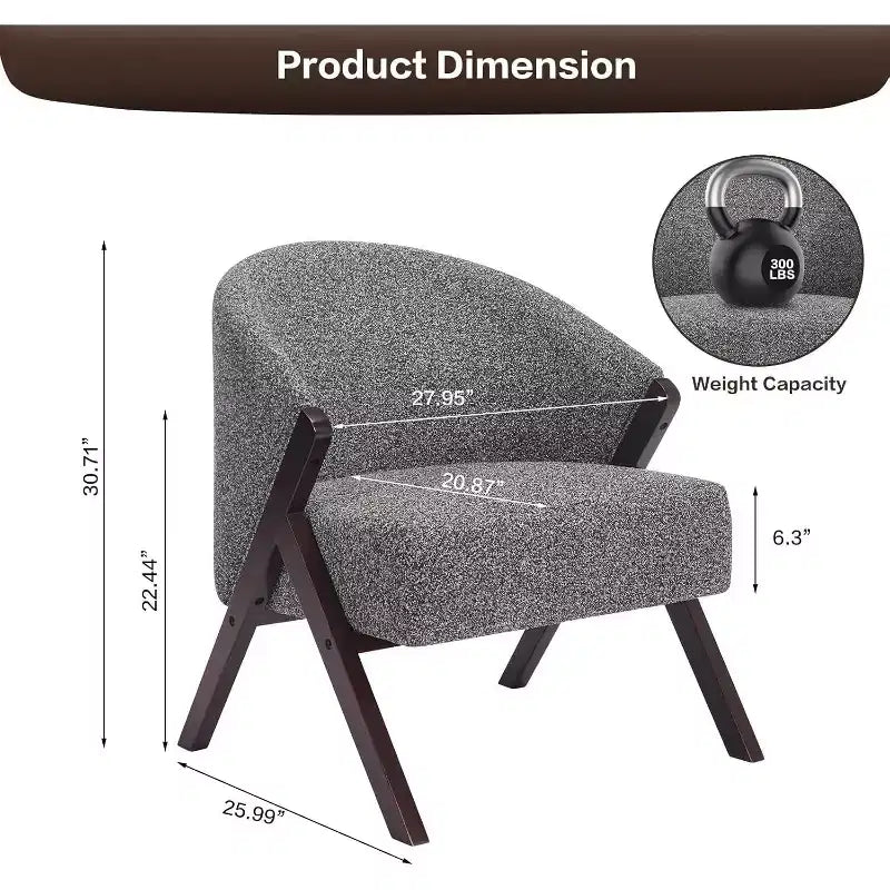 Mid-Century Modern Swivel Accent Chair,Wood Frame Comfy Upholstered Reading Side Chair Easy Assembly for Living Room