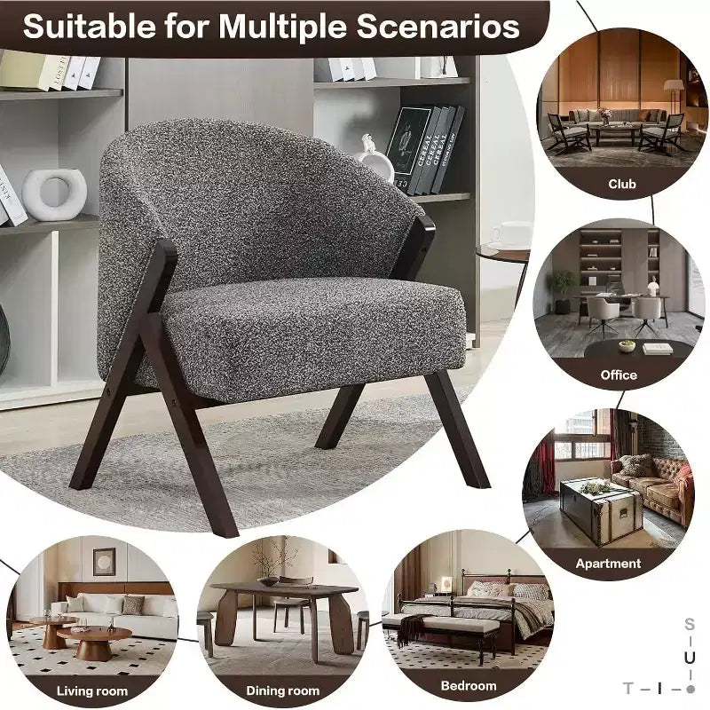 Mid-Century Modern Swivel Accent Chair,Wood Frame Comfy Upholstered Reading Side Chair Easy Assembly for Living Room