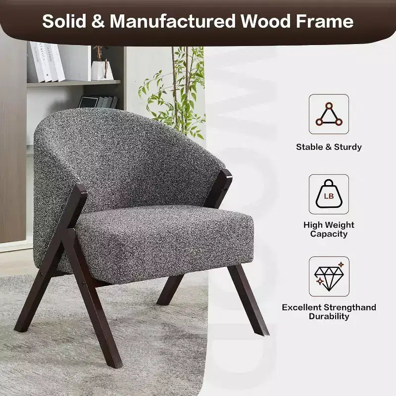 Mid-Century Modern Swivel Accent Chair,Wood Frame Comfy Upholstered Reading Side Chair Easy Assembly for Living Room