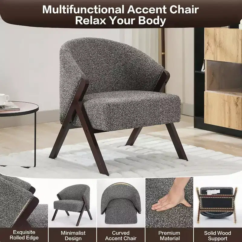 Mid-Century Modern Swivel Accent Chair,Wood Frame Comfy Upholstered Reading Side Chair Easy Assembly for Living Room