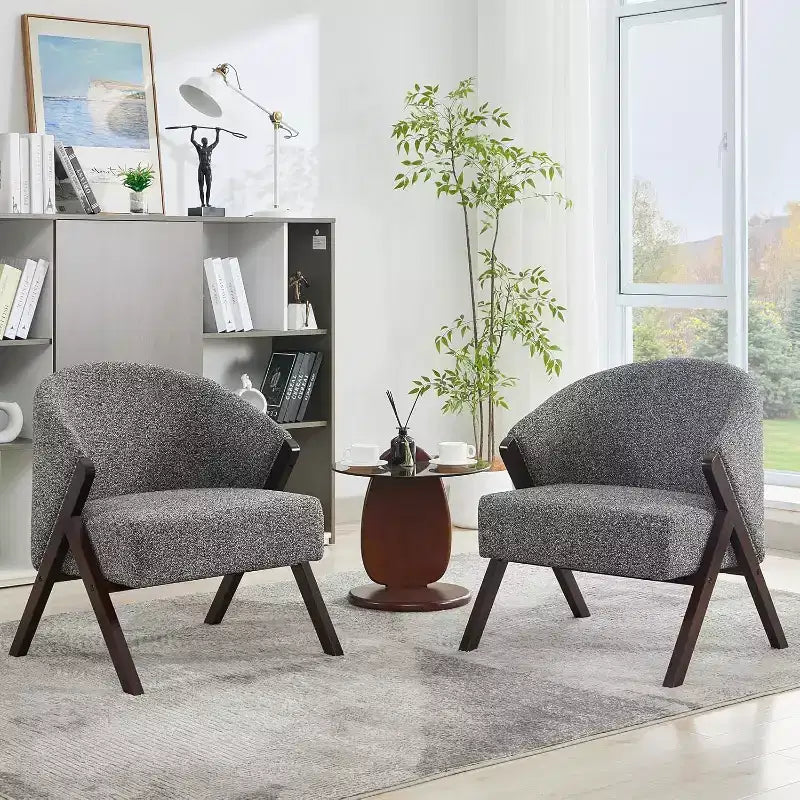 Mid-Century Modern Swivel Accent Chair,Wood Frame Comfy Upholstered Reading Side Chair Easy Assembly for Living Room