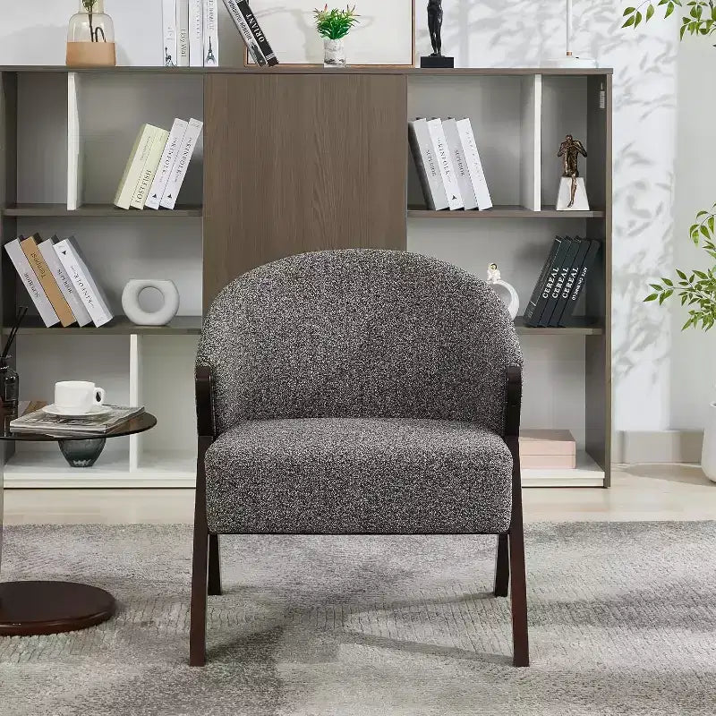 Mid-Century Modern Swivel Accent Chair,Wood Frame Comfy Upholstered Reading Side Chair Easy Assembly for Living Room