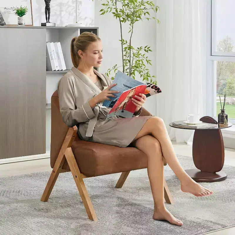 Mid-Century Modern Swivel Accent Chair,Wood Frame Comfy Upholstered Reading Side Chair Easy Assembly for Living Room