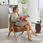 Mid-Century Modern Swivel Accent Chair,Wood Frame Comfy Upholstered Reading Side Chair Easy Assembly for Living Room