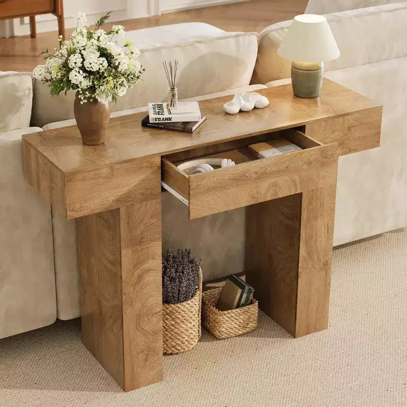 47-Inch Long Console Table with Drawer,Wooden Rectangular Sofa Table Behind The Couch,Industrial Farmhouse Entryway Foyer Hallway Tables for Entrance