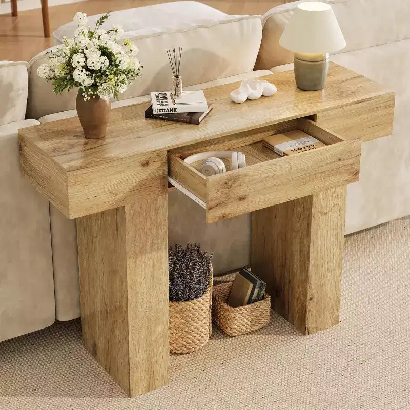 47-Inch Long Console Table with Drawer,Wooden Rectangular Sofa Table Behind The Couch,Industrial Farmhouse Entryway Foyer Hallway Tables for Entrance
