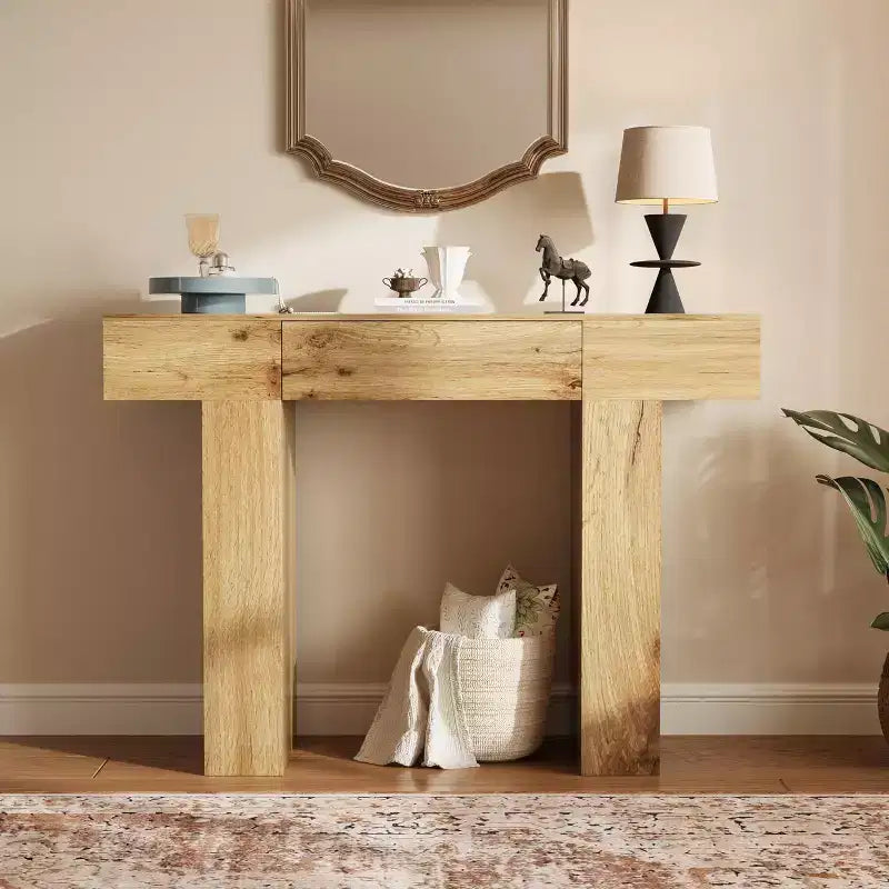 47-Inch Long Console Table with Drawer,Wooden Rectangular Sofa Table Behind The Couch,Industrial Farmhouse Entryway Foyer Hallway Tables for Entrance