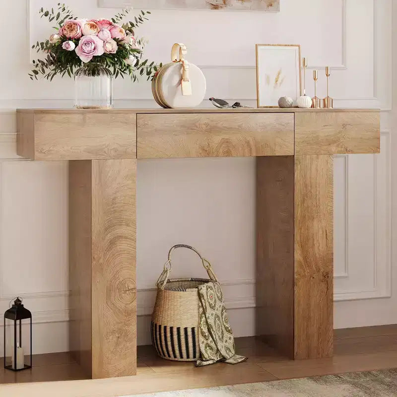 47-Inch Long Console Table with Drawer,Wooden Rectangular Sofa Table Behind The Couch,Industrial Farmhouse Entryway Foyer Hallway Tables for Entrance