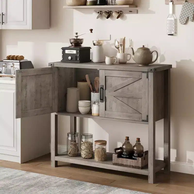 Bahut de cuisine, buffet de style ferme avec 2 portes et étagère, table console en bois pour entrée, salon, rangement de couloir