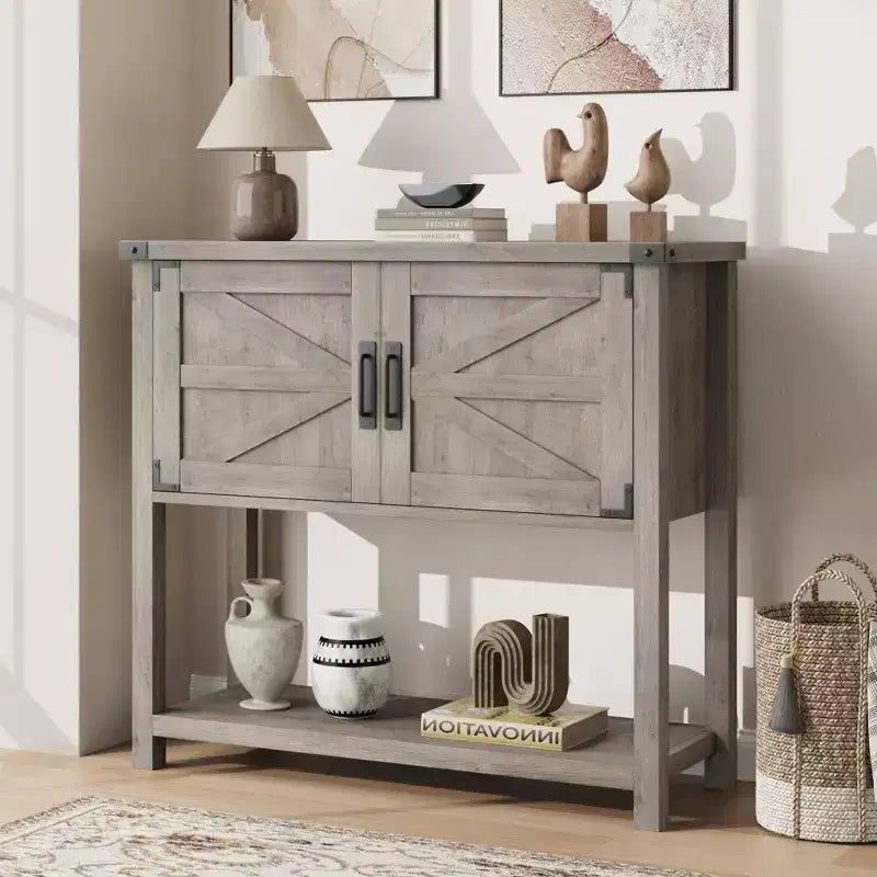 Kitchen Sideboard Buffet, Farmhouse Coffee Bar Cabinet with 2 Doors & Shelf, Wooden Console Table for Entryway, Living Room, Hallway Storage