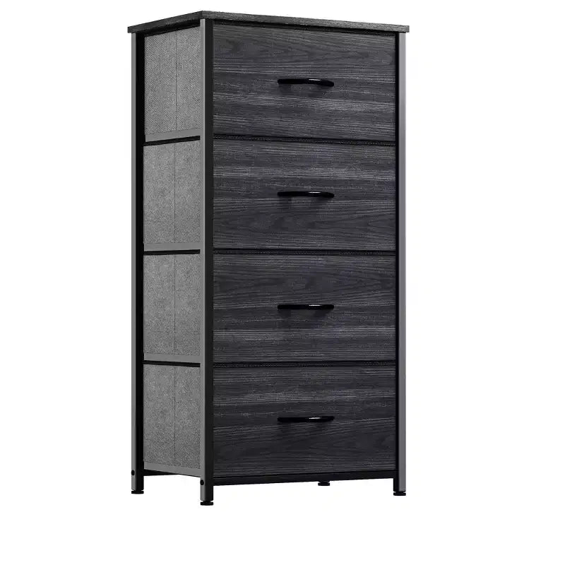 Dresser with 4 Drawers ,Fabric Storage Tower, Organizer Unit for Living Room, Hallway, Closets,Sturdy Steel Frame, Wooden Top