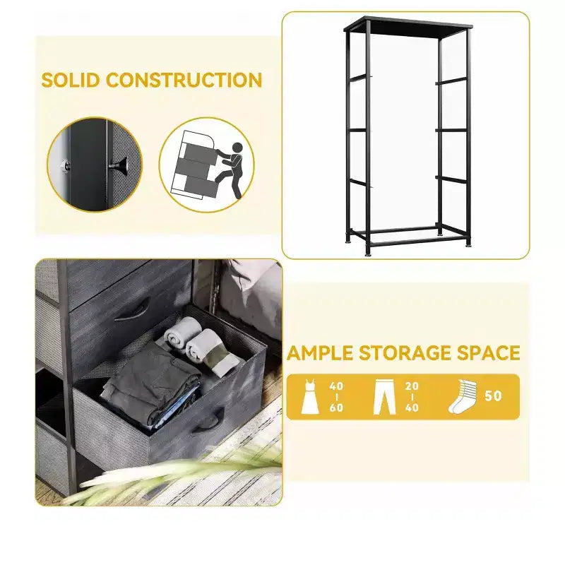 Dresser with 4 Drawers ,Fabric Storage Tower, Organizer Unit for Living Room, Hallway, Closets,Sturdy Steel Frame, Wooden Top