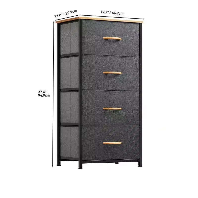 Dresser with 4 Drawers ,Fabric Storage Tower, Organizer Unit for Living Room, Hallway, Closets,Sturdy Steel Frame, Wooden Top