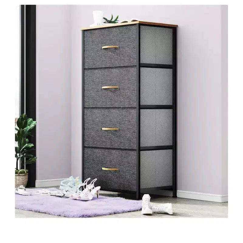 Dresser with 4 Drawers ,Fabric Storage Tower, Organizer Unit for Living Room, Hallway, Closets,Sturdy Steel Frame, Wooden Top