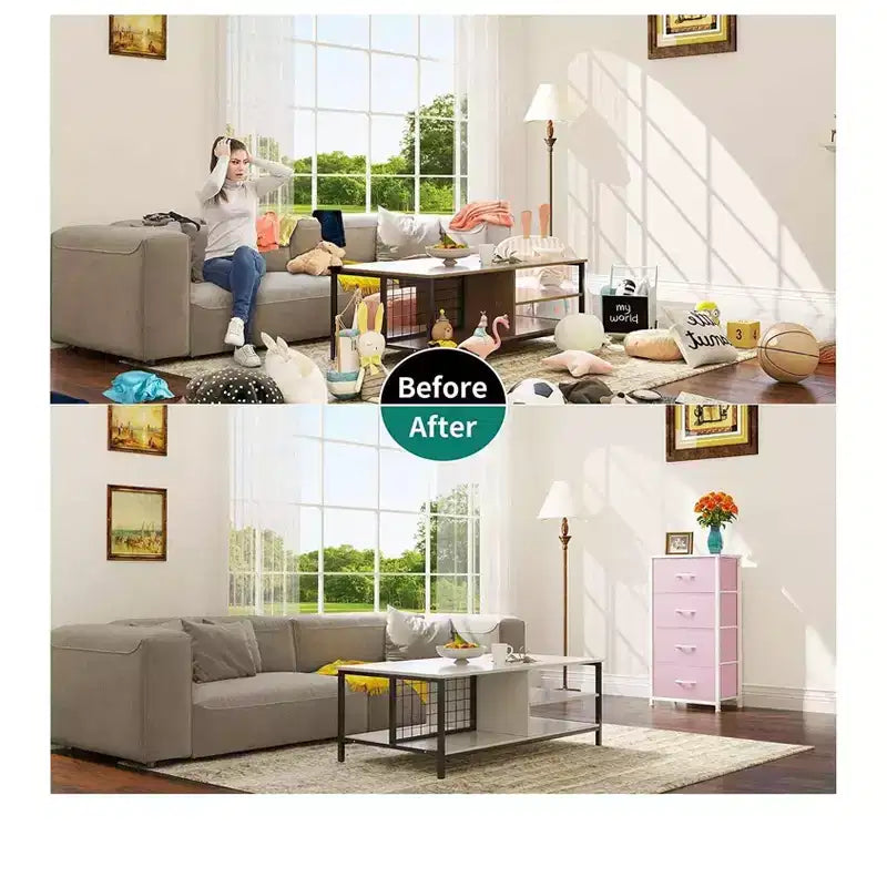 Dresser with 4 Drawers ,Fabric Storage Tower, Organizer Unit for Living Room, Hallway, Closets,Sturdy Steel Frame, Wooden Top