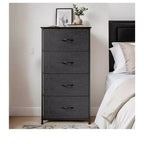 Dresser with 4 Drawers ,Fabric Storage Tower, Organizer Unit for Living Room, Hallway, Closets,Sturdy Steel Frame, Wooden Top