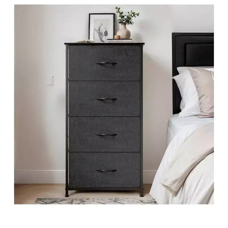 Dresser with 4 Drawers ,Fabric Storage Tower, Organizer Unit for Living Room, Hallway, Closets,Sturdy Steel Frame, Wooden Top