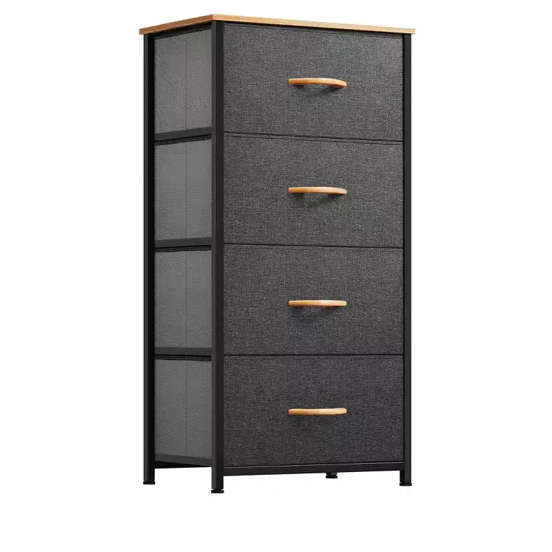 Dresser with 4 Drawers ,Fabric Storage Tower, Organizer Unit for Living Room, Hallway, Closets,Sturdy Steel Frame, Wooden Top