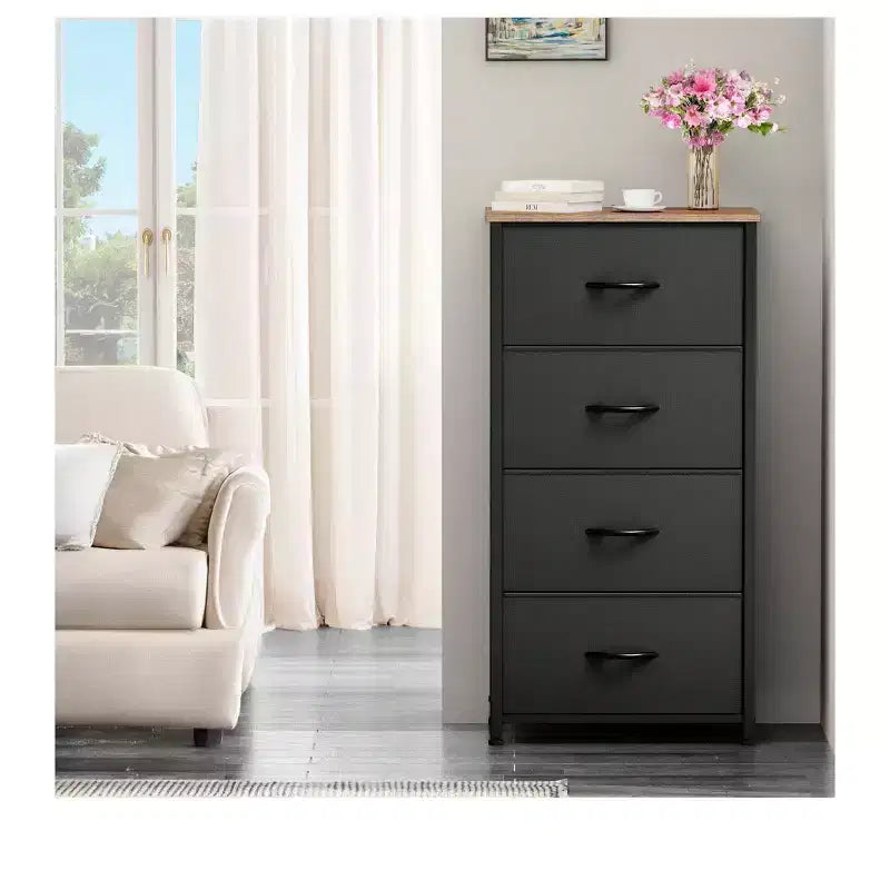 Dresser with 4 Drawers ,Fabric Storage Tower, Organizer Unit for Living Room, Hallway, Closets,Sturdy Steel Frame, Wooden Top