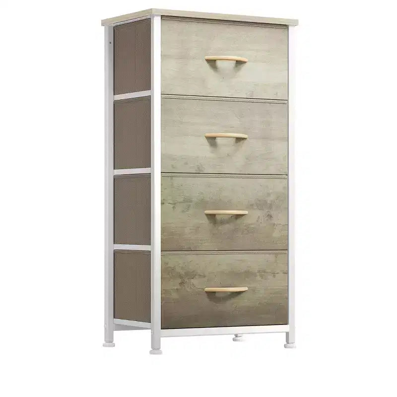 Dresser with 4 Drawers ,Fabric Storage Tower, Organizer Unit for Living Room, Hallway, Closets,Sturdy Steel Frame, Wooden Top