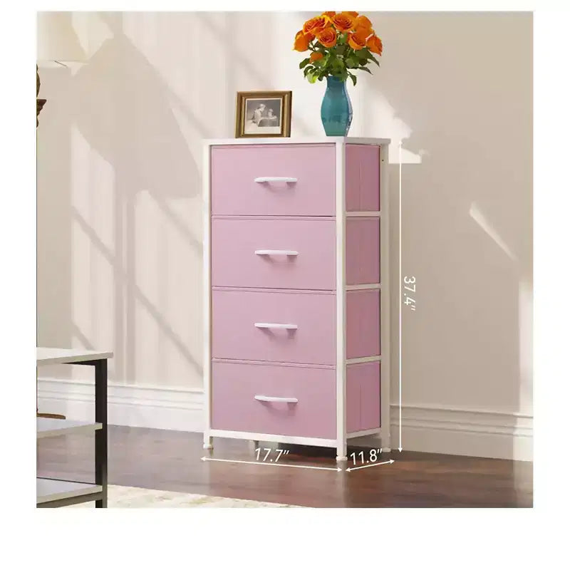Dresser with 4 Drawers ,Fabric Storage Tower, Organizer Unit for Living Room, Hallway, Closets,Sturdy Steel Frame, Wooden Top