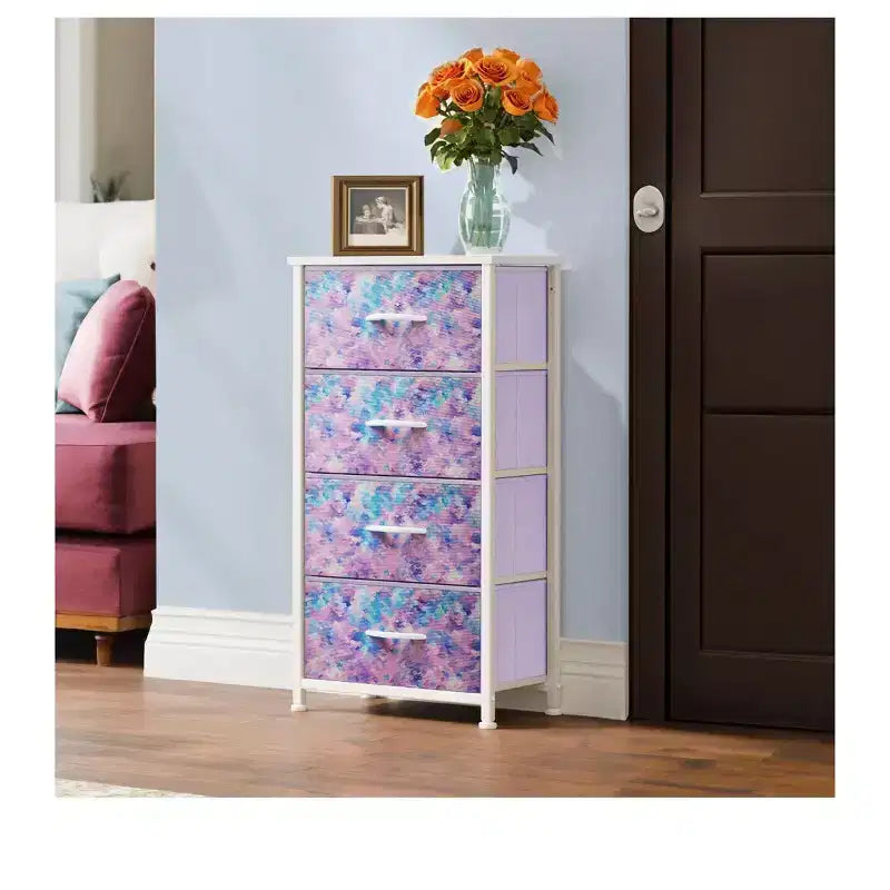 Dresser with 4 Drawers ,Fabric Storage Tower, Organizer Unit for Living Room, Hallway, Closets,Sturdy Steel Frame, Wooden Top