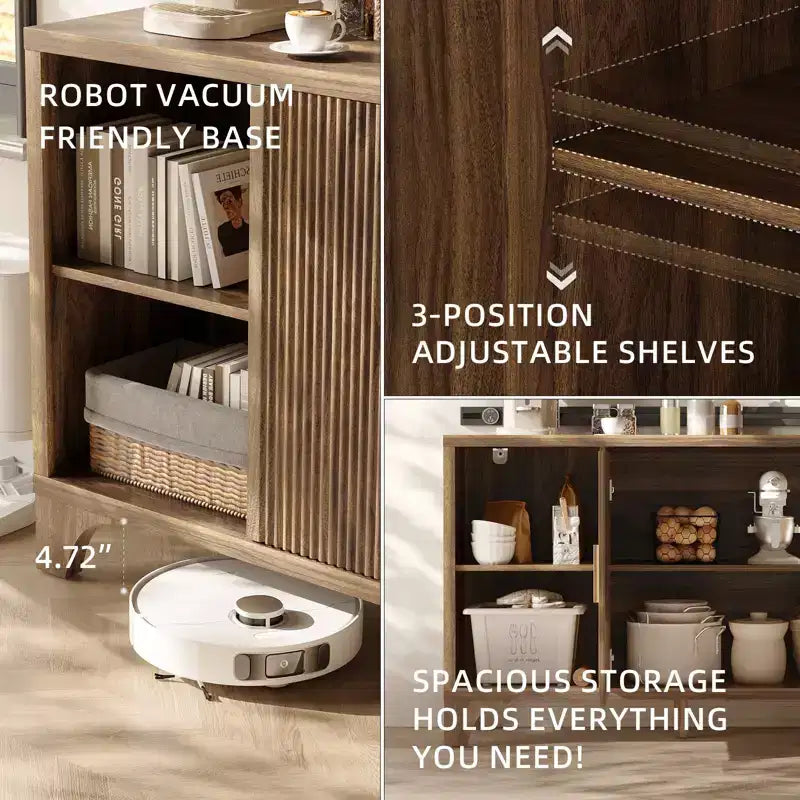 SUGIFT Modern Storage Cabinet with Adjustable Shelves, Durable Wood Frame, Raised Base and Multi-Purpose Home Organization