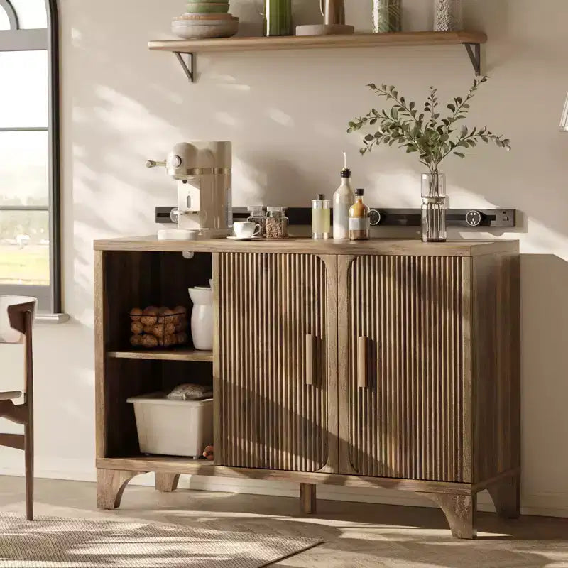 SUGIFT Modern Storage Cabinet with Adjustable Shelves, Durable Wood Frame, Raised Base and Multi-Purpose Home Organization