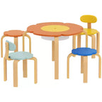 Qaba 5 Piece Kids Table and Chairs Set, Flower-Shaped Toddler Table and Chair Set with Built-in Storage, for Drawing Reading Art Craft Activity