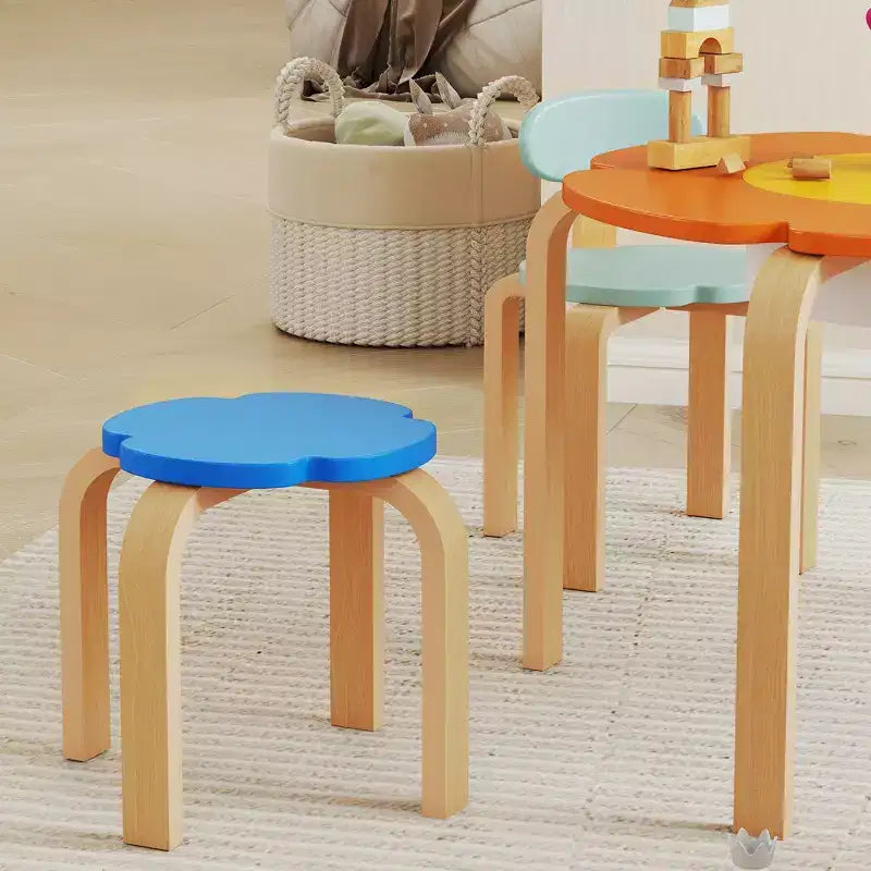 Qaba 5 Piece Kids Table and Chairs Set, Flower-Shaped Toddler Table and Chair Set with Built-in Storage, for Drawing Reading Art Craft Activity