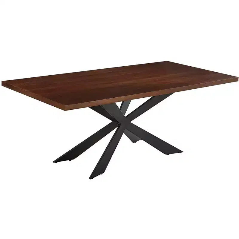 HomeRoots 81 Brown and Black Wood and Metal Cross Leg Base Dining Table